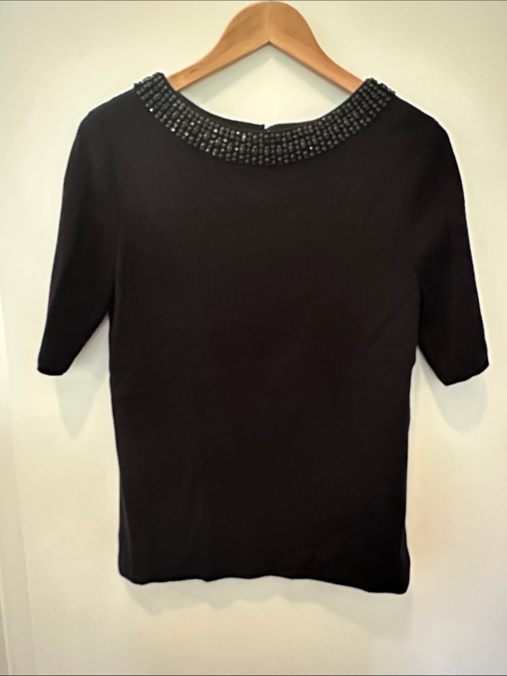 Talbots Black Short Sleeve Top with Embellished Collar